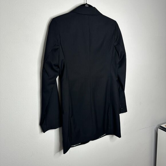 Flying Tomato Black Long One-Button Tuxedo Blazer Satin Trim Lapel & Pockets M - Picture 11 of 12